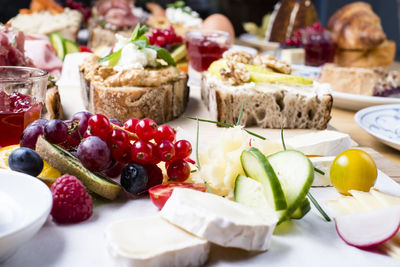 Close-up of breakfast served on table