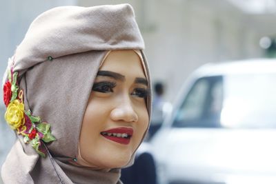 Close-up of young woman wearing hijab