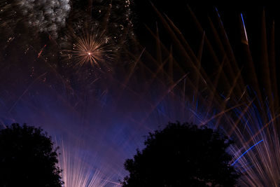 Low angle view of fireworks against sky at night