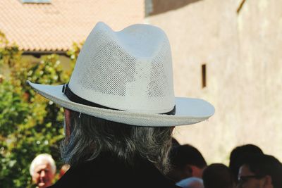 Rear view of man in hat