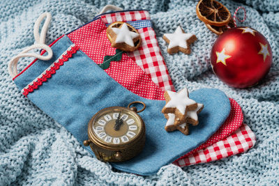 High angle view of christmas decoration