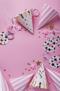 High angle view of pink flowers on table