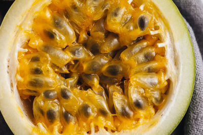 High angle view of bananas in bowl on table