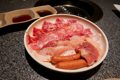 High angle view of food in container on table