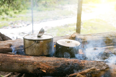 Close-up of food on barbecue grill