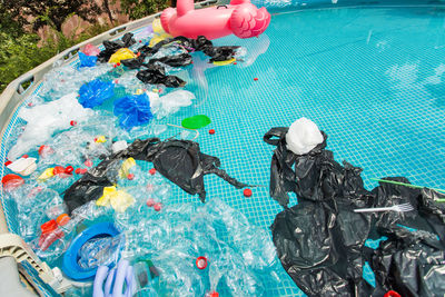 High angle view of people swimming in pool