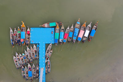 High angle view of boats in river