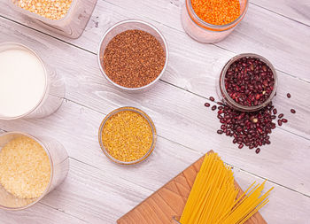 High angle view of food on table