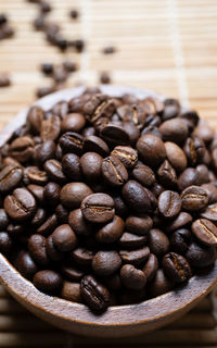 Close-up of roasted coffee beans on table