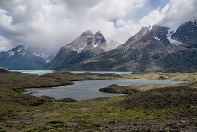 Scenic view of snowcapped mountains against sky