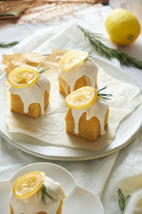 High angle view of dessert on table