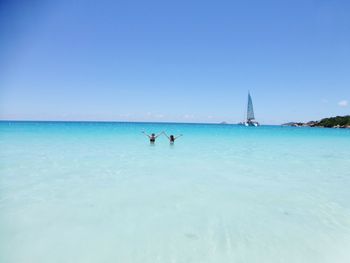 Scenic view of sea against clear sky