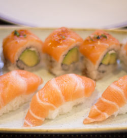 Close-up of sushi served in plate