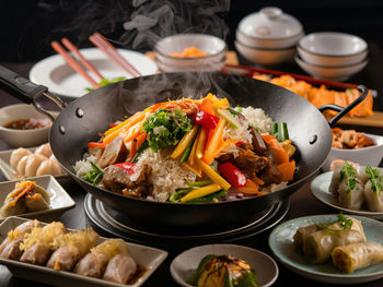 High angle view of food in plate