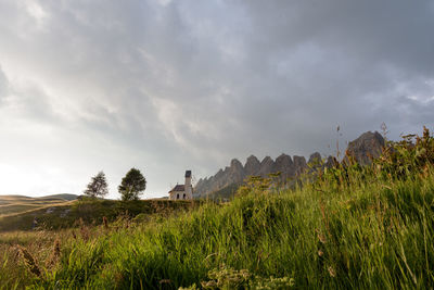 Scenic view of field against cloudy sky