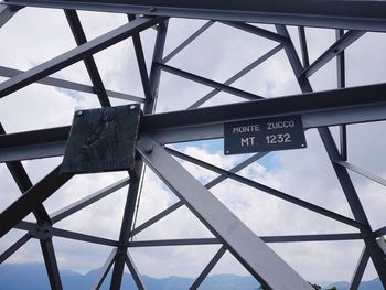 Low angle view of information sign against sky