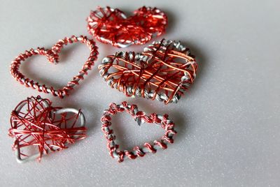 High angle view of heart shape on table