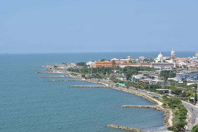 Scenic view of sea against clear blue sky