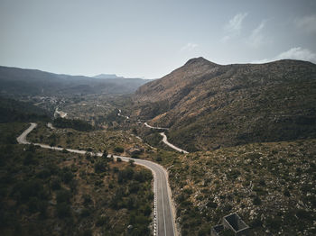 High angle view of mountain road against sky