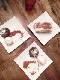 High angle view of dessert on table