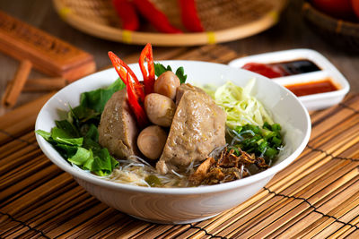 High angle view of meal served on table