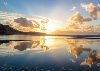 Scenic view of sunset over water