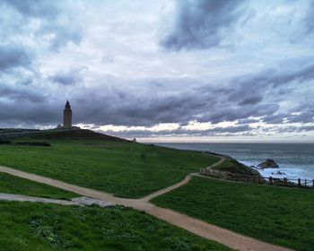 Scenic view of sea against cloudy sky