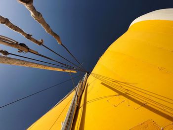 Low angle view of yellow sail against sky