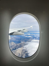 Aerial view of sea seen through airplane window