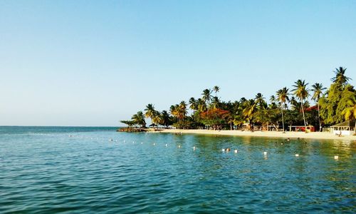 Scenic view of sea against blue sky