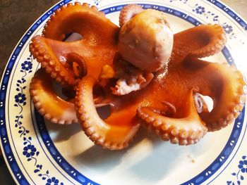 High angle view of breakfast served in plate