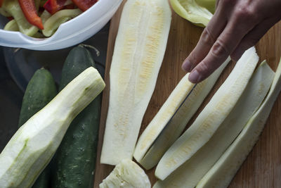 High angle view of woman preparing food