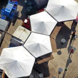 High angle view of umbrellas on street