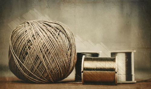 Close-up of wool on table