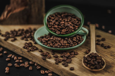 High angle view of coffee beans on table