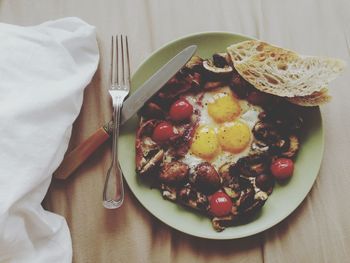 Close-up of served food in plate