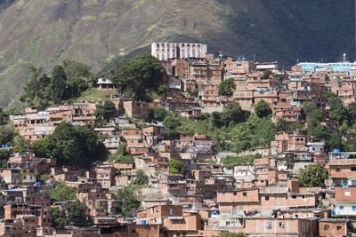 High angle view of buildings in city