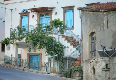 Street by houses in city