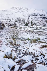 Close-up of snow covered mountain against sky