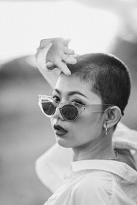 Close-up portrait of boy wearing sunglasses