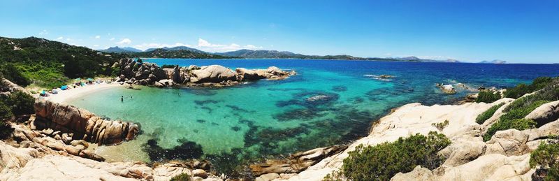 Scenic view of sea against blue sky