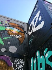 Low angle view of information sign against building