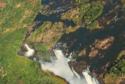 Aerial view of victoria falls in zambezi river, zimbabwe