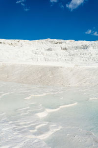 Natural travertine pools and terraces in pamukkale at turkey. 