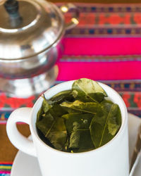 Close-up of tea in cup on table