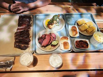 High angle view of ice cream on table