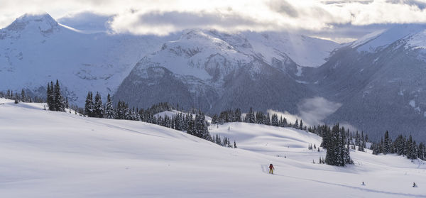 Scenic view of snowcapped mountains against sky