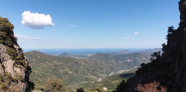 Panoramic view of landscape and mountains against sky