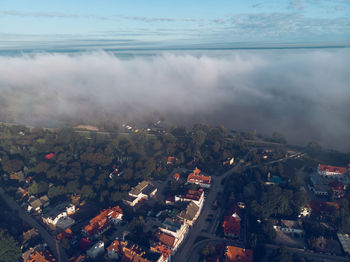 High angle view of townscape against sky in city