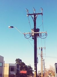 Low angle view of power lines against clear sky